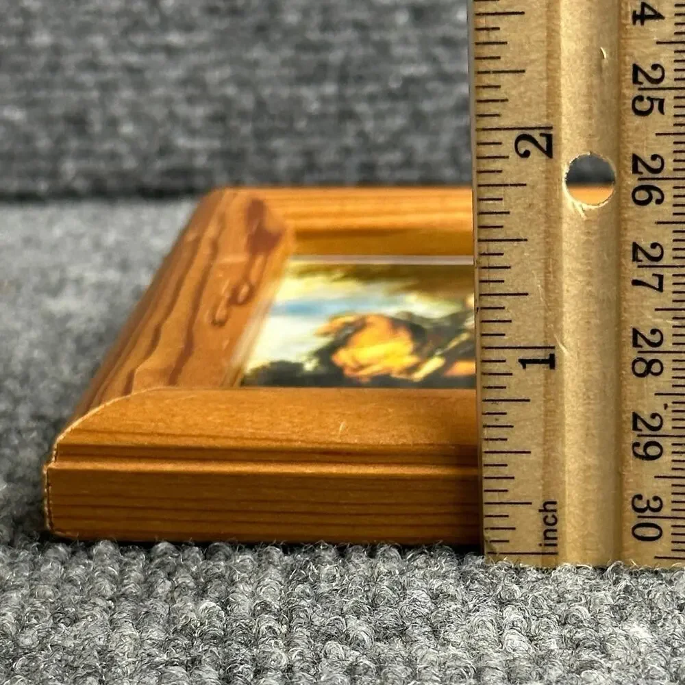 Vintage miniature solid wood picture frame 3.5x4.5 equestrian print wall hook